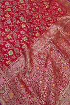 Red Handloom Banarasi Pure Katan Silk Meenakari Saree - Luxurion World