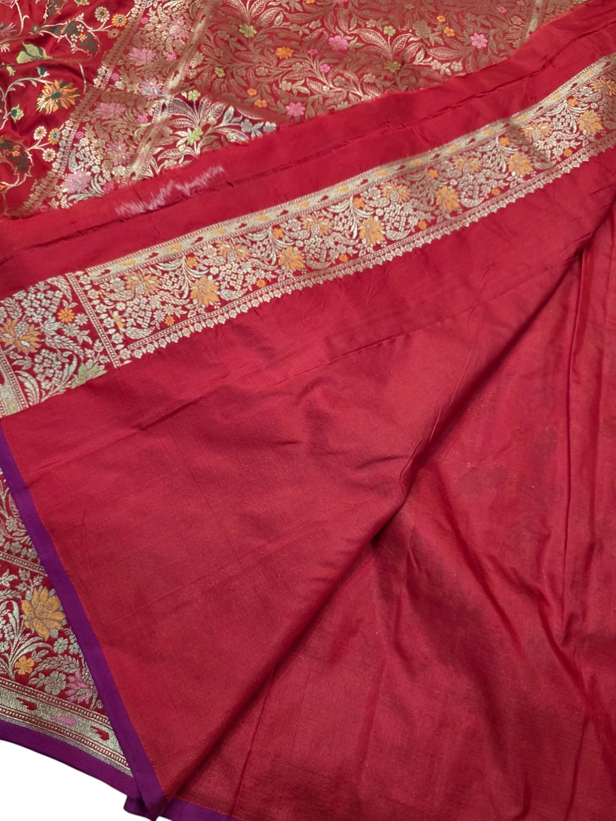 Red Handloom Banarasi Pure Katan Silk Meenakari Saree - Luxurion World