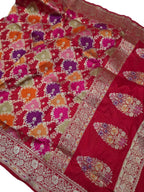 Multicolor Handloom Banarasi Pure Katan Silk Meenakari Rangkat Saree - Luxurion World