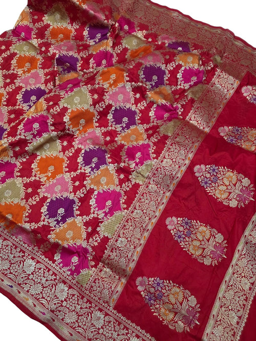 Multicolor Handloom Banarasi Pure Katan Silk Meenakari Rangkat Saree - Luxurion World