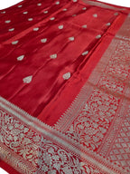 Red Handloom Banarasi Pure Mashru Silk Saree - Luxurion World
