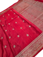 Red Handloom Banarasi Pure Mashru Silk Saree - Luxurion World