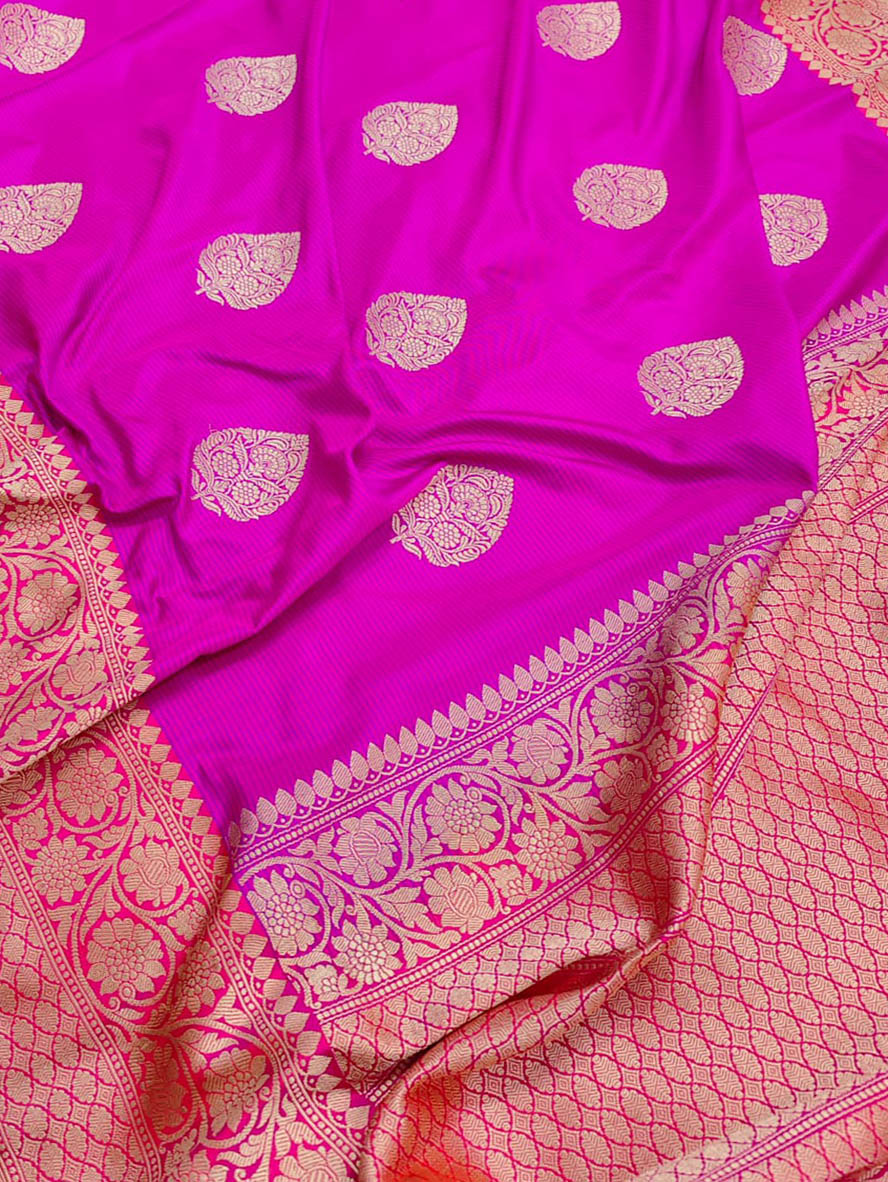 Pink Handloom Banarasi Pure Katan Silk Saree - Luxurion World