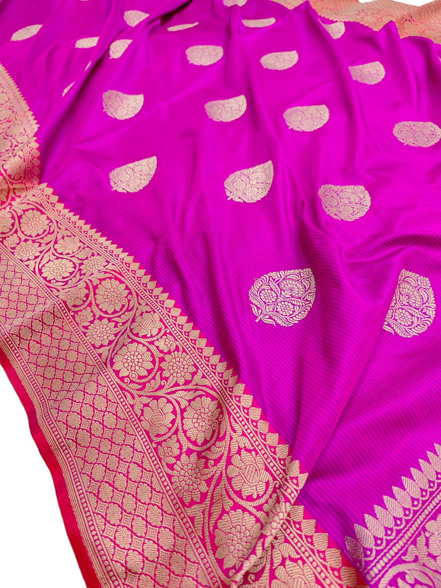 Pink Handloom Banarasi Pure Katan Silk Saree - Luxurion World