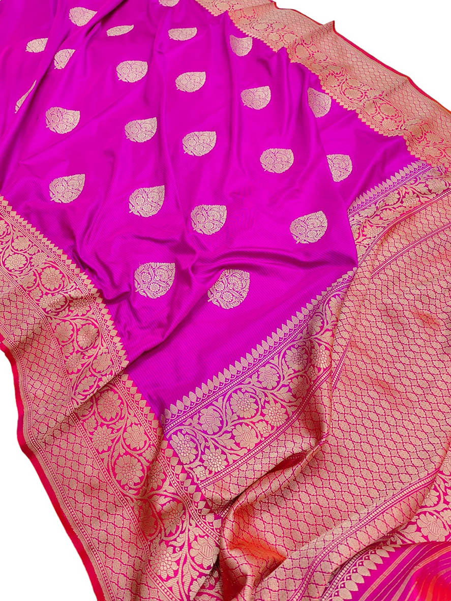 Pink Handloom Banarasi Pure Katan Silk Saree - Luxurion World