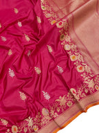 Pink Banarasi Handloom Pure Katan Silk Kadwa Meenakari Saree - Luxurion World
