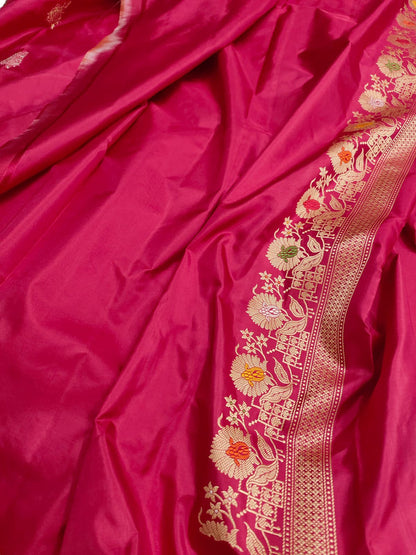 Pink Banarasi Handloom Pure Katan Silk Kadwa Meenakari Saree - Luxurion World