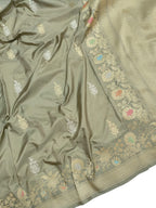 Grey Banarasi Handloom Pure Katan Silk Kadwa Meenakari Saree - Luxurion World