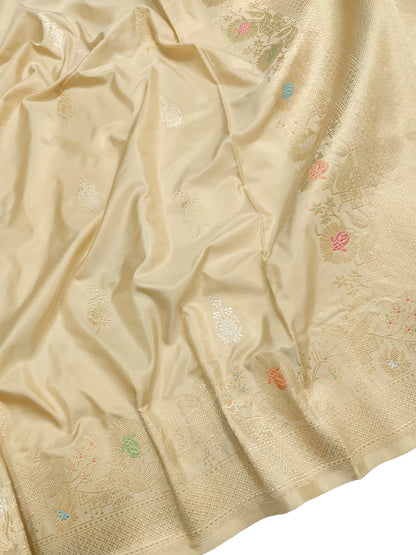 Pastel Banarasi Handloom Pure Katan Silk Kadwa Meenakari Saree - Luxurion World