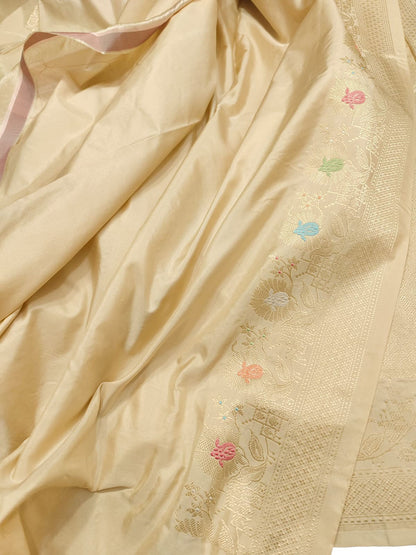 Pastel Banarasi Handloom Pure Katan Silk Kadwa Meenakari Saree - Luxurion World