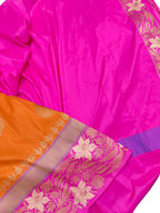 Orange Banarasi Handloom Pure Tussar Dupion Silk Saree - Luxurion World