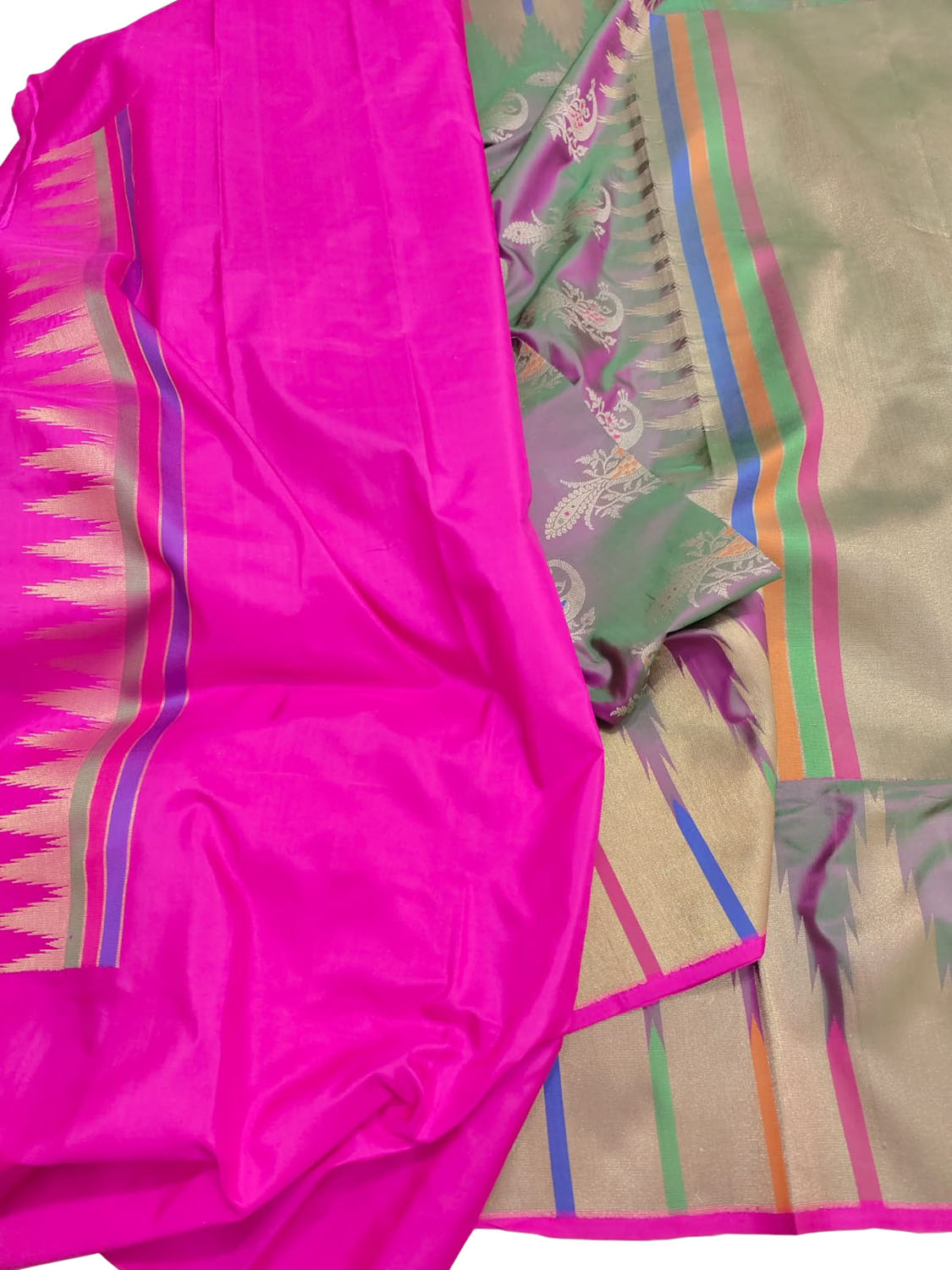 Purple And Green Shot Banarasi Handloom Pure Katan Silk Saree - Luxurion World