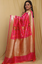 Elegant Pink Banarasi Handloom Pure Katan Silk Meenakari Saree - Luxurion World