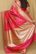 Elegant Pink Banarasi Handloom Pure Katan Silk Meenakari Saree - Luxurion World