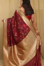 Exquisite Wine Banarasi Handloom Pure Katan Silk Meenakari Saree - Luxurion World