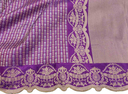 Purple Banarasi Handloom Pure Katan Silk Saree - Luxurion World