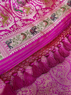 Pink Banarasi Handloom Pure Katan Silk Shikargah Design Saree - Luxurion World