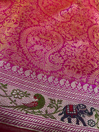 Pink Banarasi Handloom Pure Katan Silk Shikargah Design Saree - Luxurion World