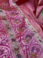Pink Banarasi Handloom Pure Katan Silk Shikargah Design Saree - Luxurion World