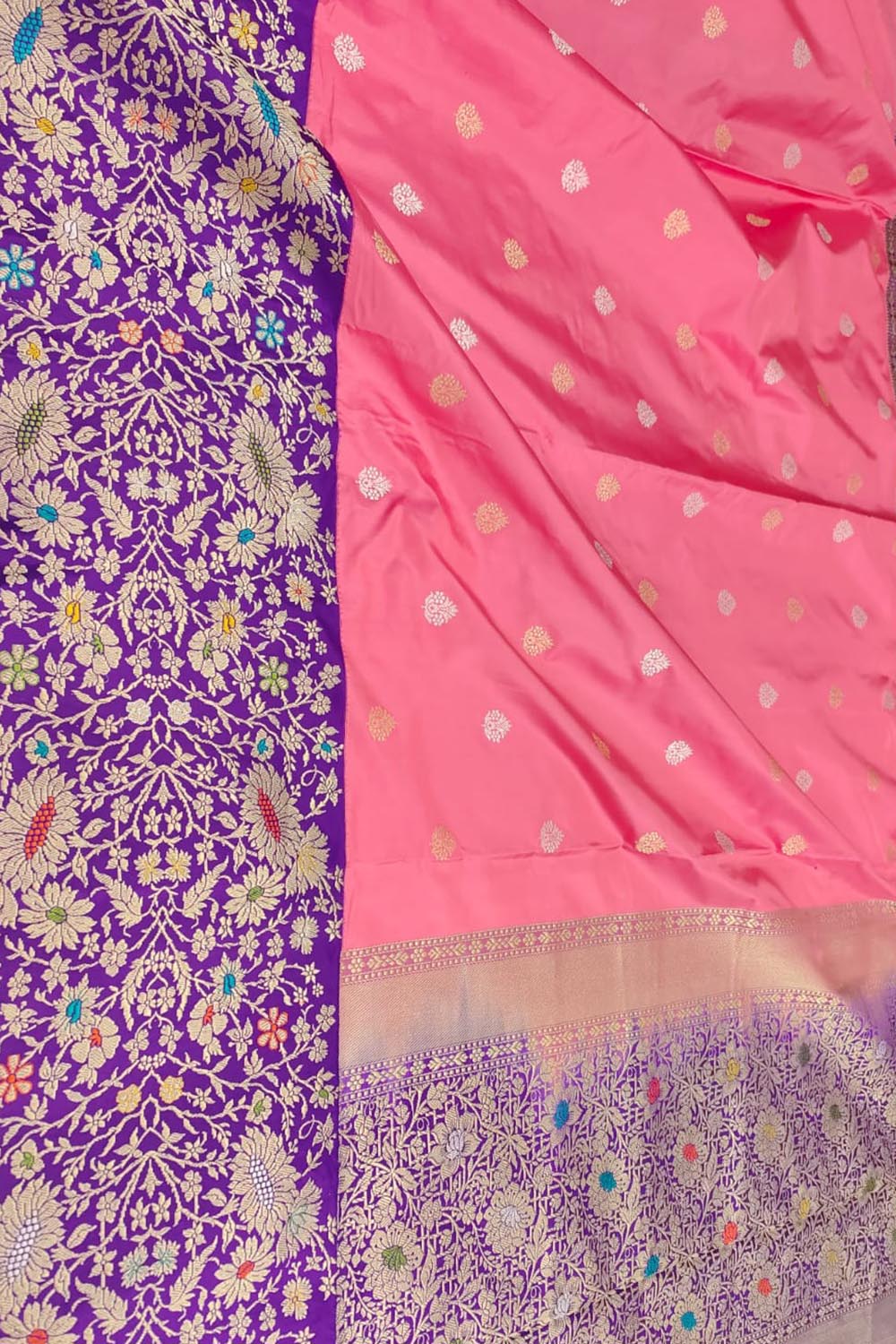 Pink Handloom Banarasi Pure Katan Silk Meenakari Saree - Luxurion World
