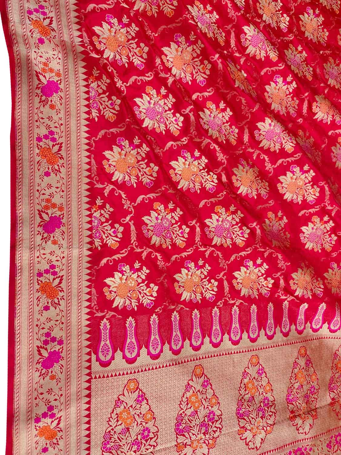 Exquisite Red Banarasi Handloom Katan Silk Saree - Luxurion World