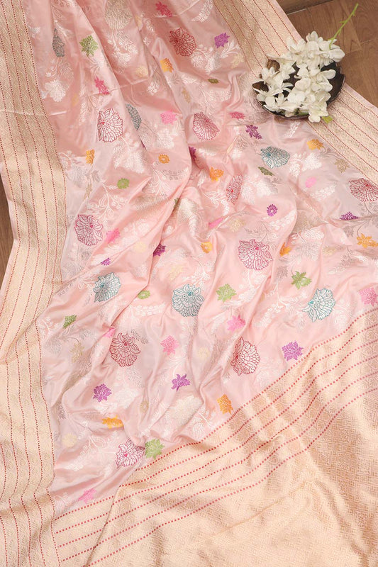 Exquisite Pink Banarasi Handloom Pure Katan Silk Saree