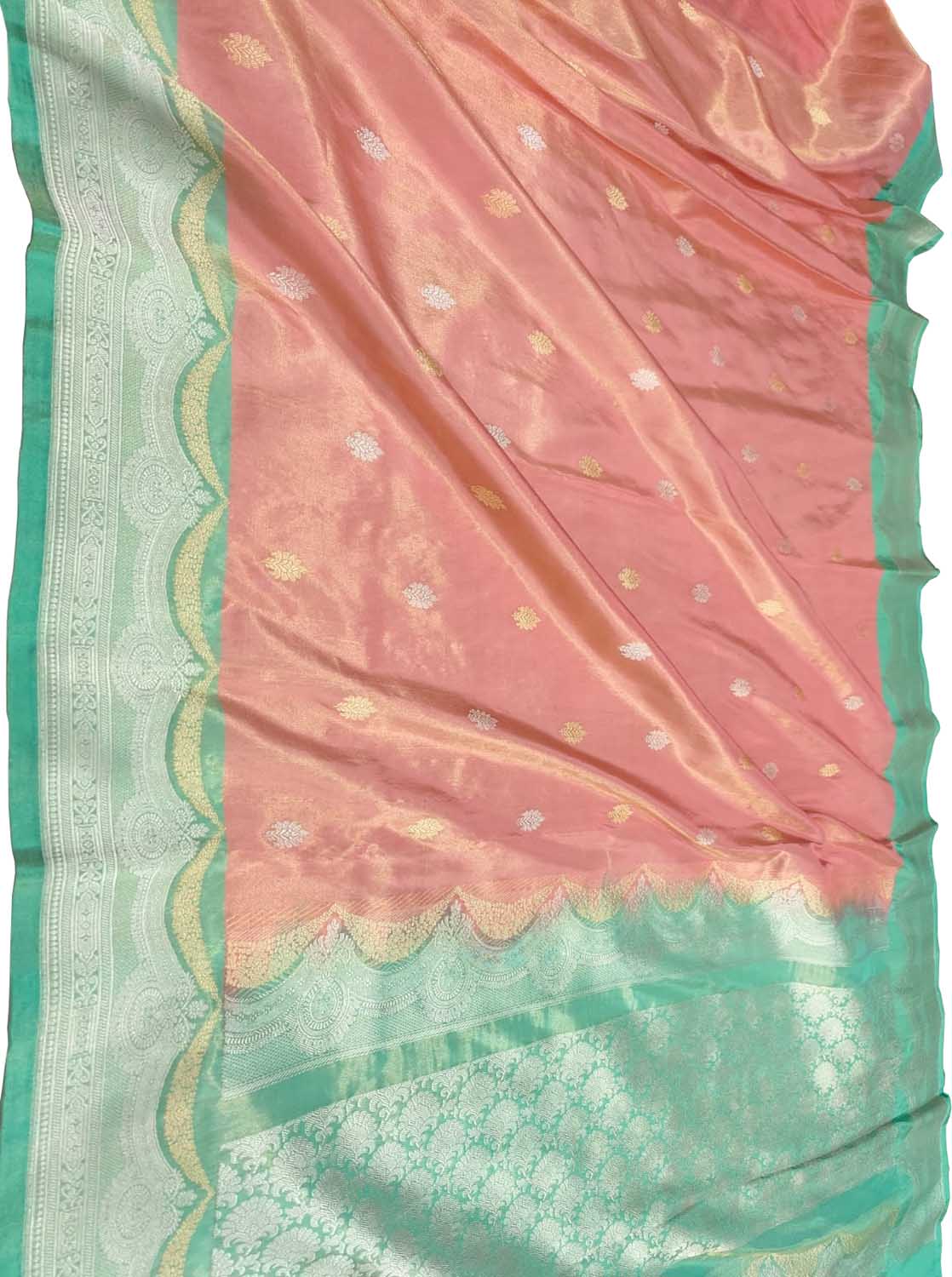 Exquisite Pink Handloom Banarasi Pure Tissue Silk Saree With Meenakari Border - Luxurion World