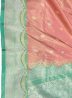Exquisite Pink Handloom Banarasi Pure Tissue Silk Saree With Meenakari Border - Luxurion World