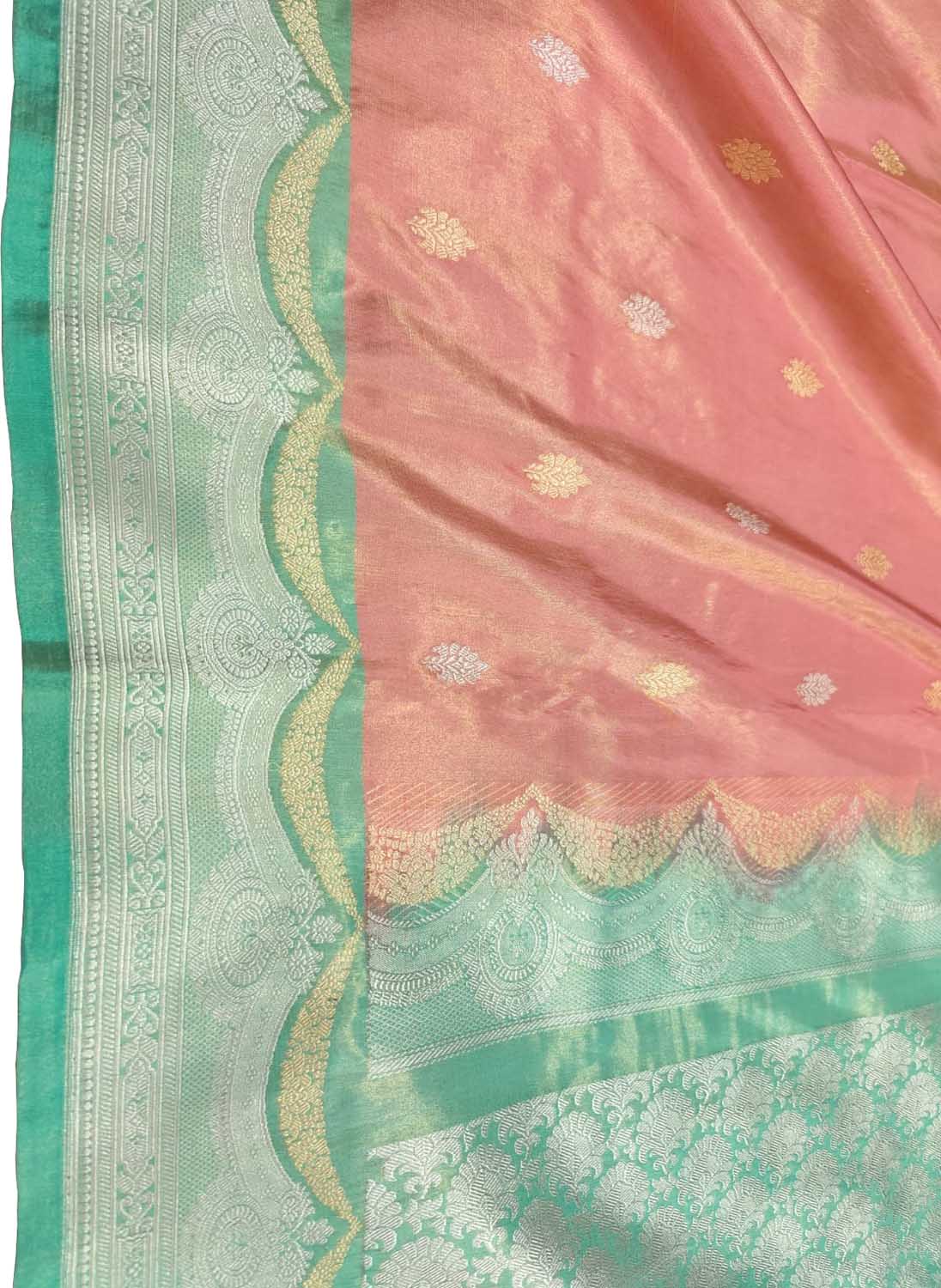 Exquisite Pink Handloom Banarasi Pure Tissue Silk Saree With Meenakari Border - Luxurion World