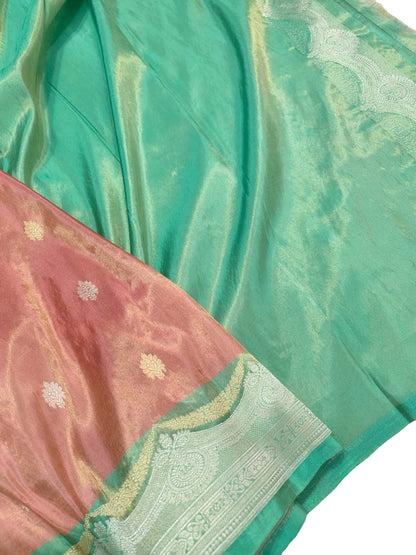 Exquisite Pink Handloom Banarasi Pure Tissue Silk Saree With Meenakari Border - Luxurion World