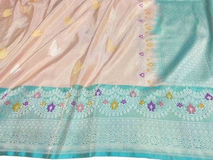 Elegant Pastel Handloom Banarasi Pure Tissue Silk Saree With Meenakari Border - Luxurion World