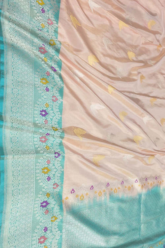 Elegant Pastel Handloom Banarasi Pure Tissue Silk Saree With Meenakari Border