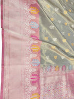 Elegant Grey Handloom Banarasi Pure Tissue Silk Saree With Meenakari Border - Luxurion World