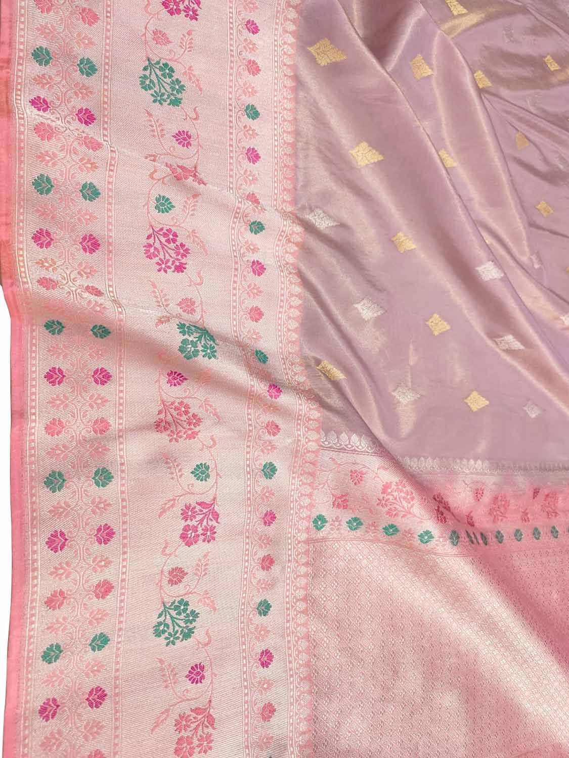 Elegant Purple Handloom Banarasi Pure Tissue Silk Saree With Meenakari Border - Luxurion World