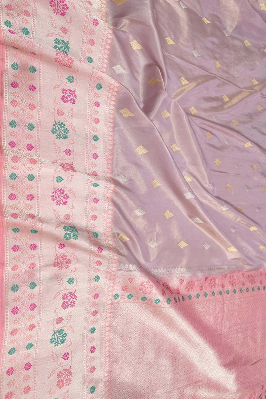 Elegant Purple Handloom Banarasi Pure Tissue Silk Saree With Meenakari Border
