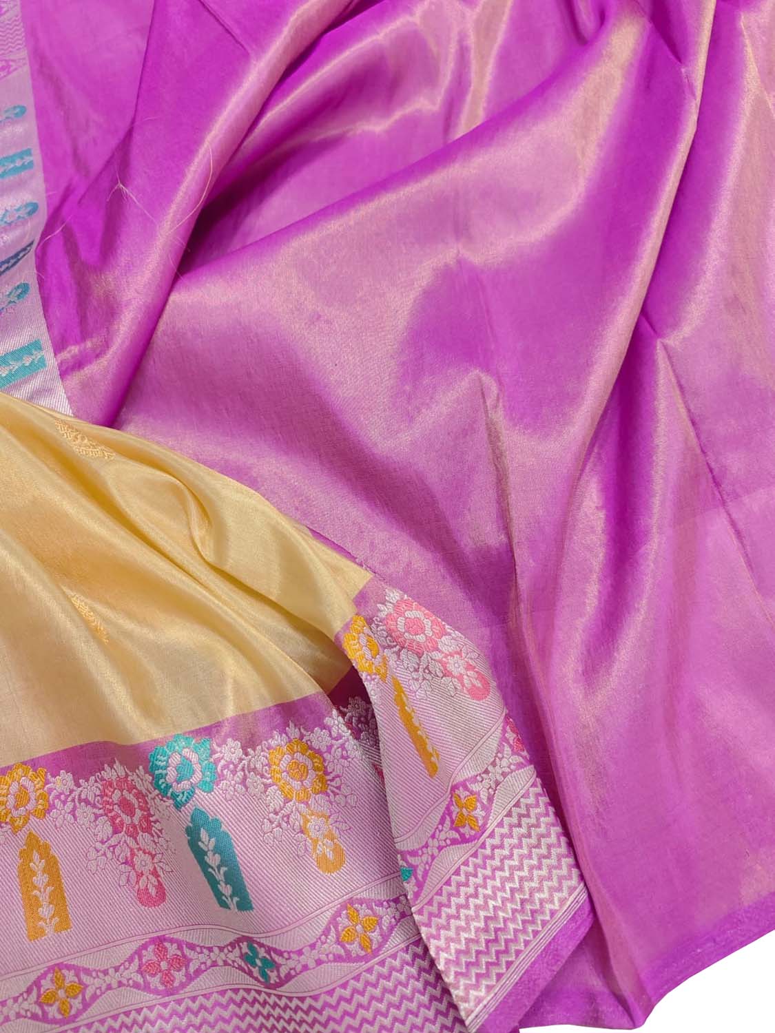 Yellow Handloom Banarasi Pure Tissue Silk Saree With Meenakari Border - Luxurion World