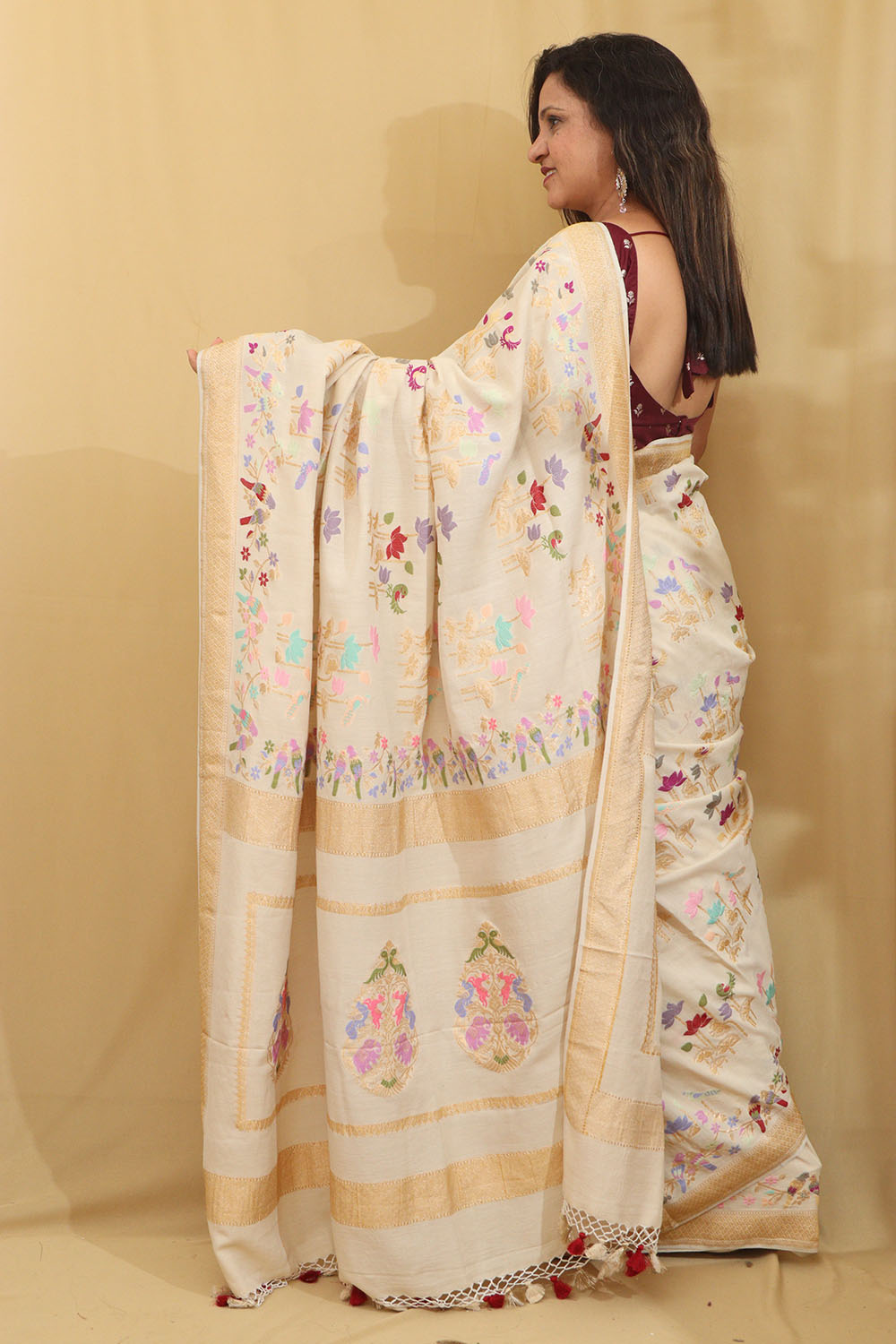 Dyeable Handloom Banarasi Pure Moonga Silk Meenakari Saree - Luxurion World