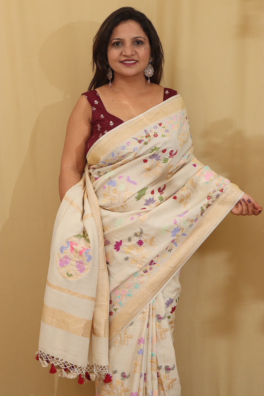 Dyeable Handloom Banarasi Pure Moonga Silk Meenakari Saree - Luxurion World