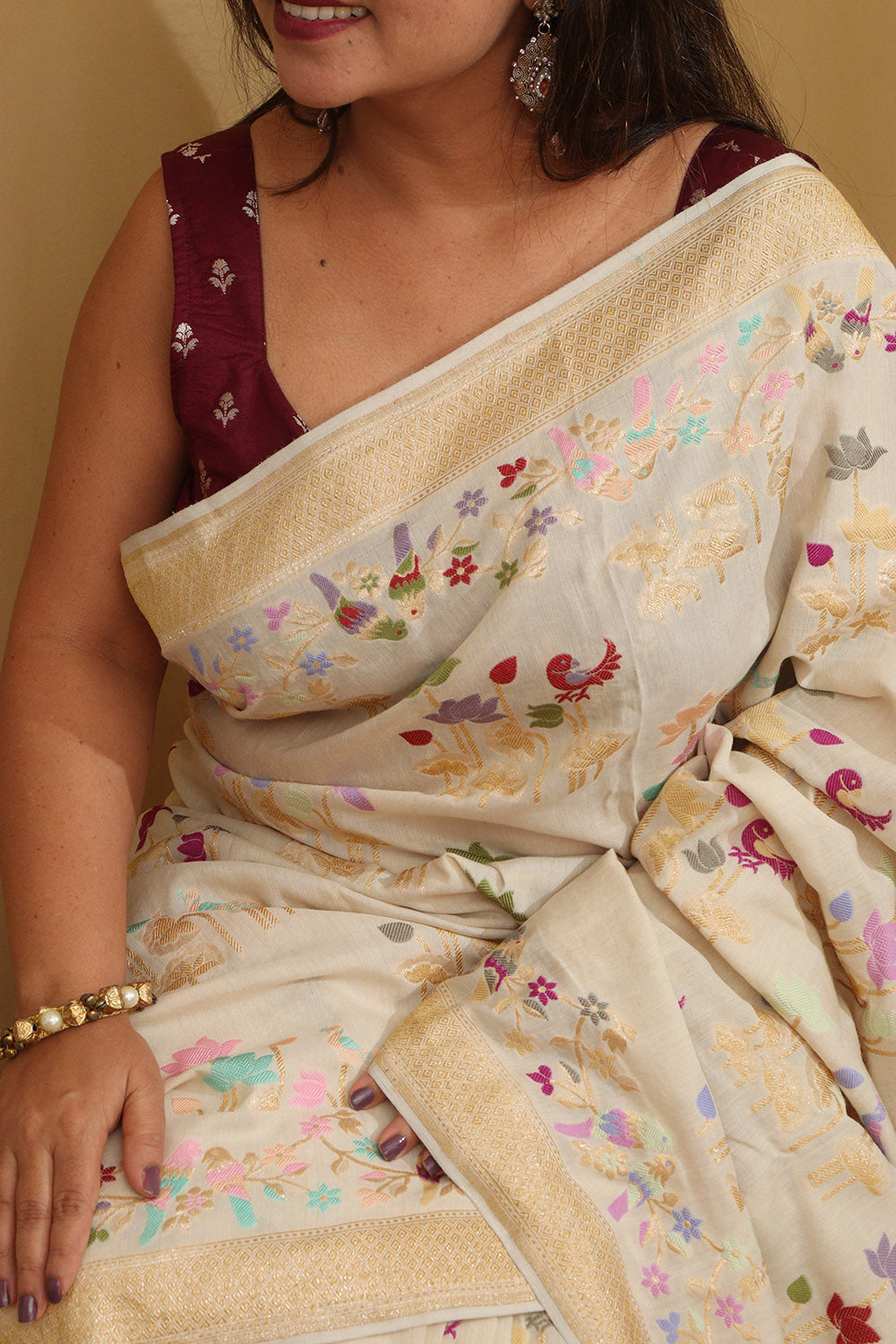 Dyeable Handloom Banarasi Pure Moonga Silk Meenakari Saree - Luxurion World