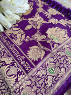 Elegant Purple Banarasi Pure Katan Silk Kadwa Jangla Saubhagyavati Bhava Saree - Luxurion World