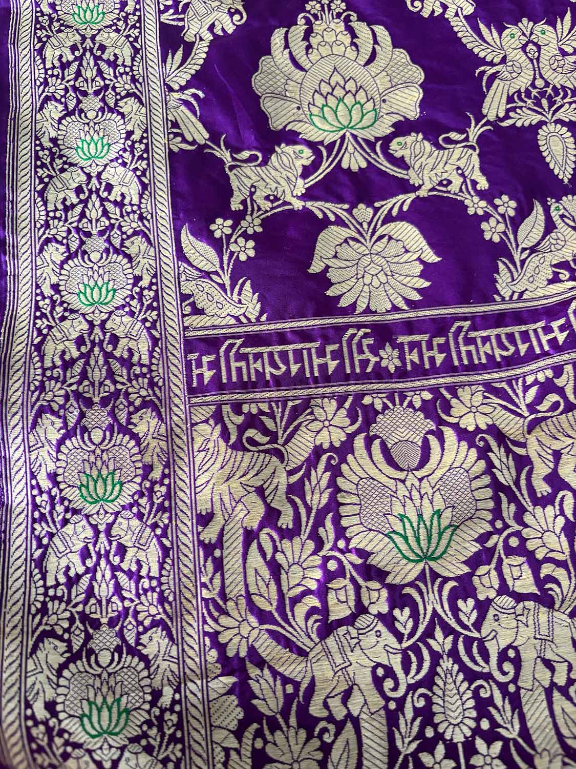 Elegant Purple Banarasi Pure Katan Silk Kadwa Jangla Saubhagyavati Bhava Saree - Luxurion World
