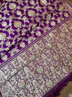Elegant Purple Banarasi Pure Katan Silk Kadwa Jangla Saubhagyavati Bhava Saree - Luxurion World