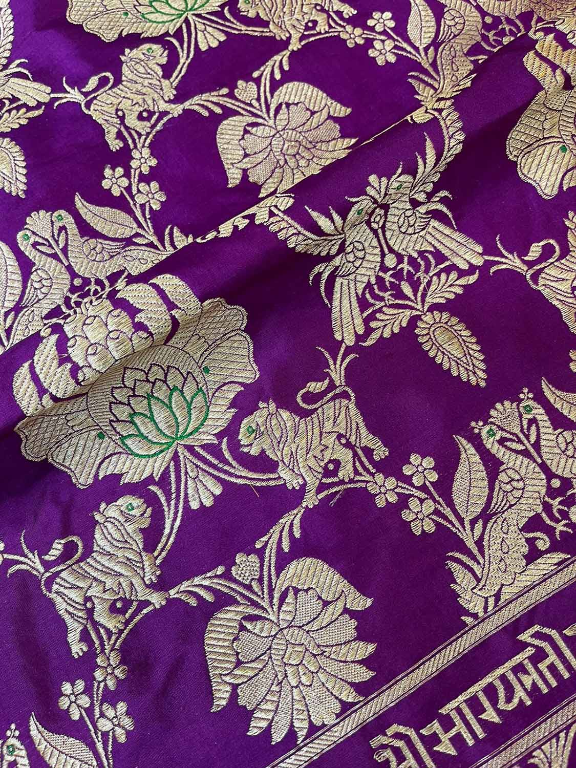Elegant Purple Banarasi Pure Katan Silk Kadwa Jangla Saubhagyavati Bhava Saree - Luxurion World