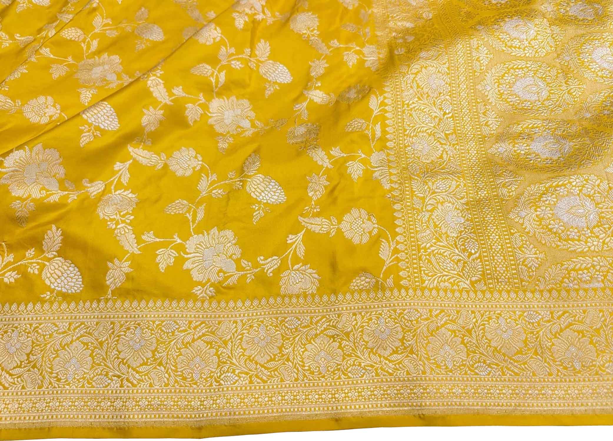 Yellow Handloom Banarasi Pure Katan Silk Saree - Luxurion World