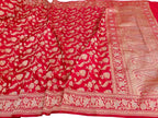 Exquisite Red Handloom Banarasi Katan Silk Saree - Luxurion World