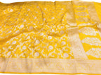 Yellow Handloom Banarasi Katan Silk Saree - Luxurion World