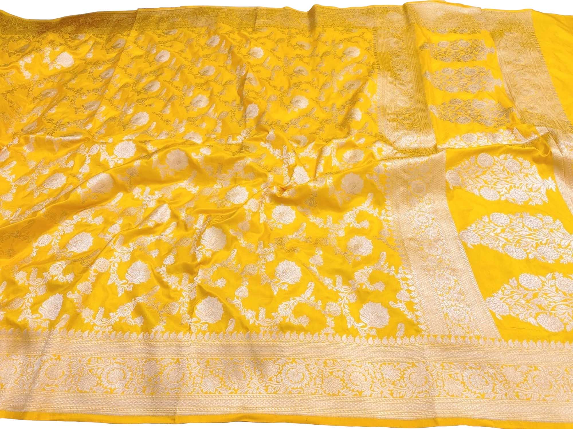 Yellow Handloom Banarasi Katan Silk Saree - Luxurion World