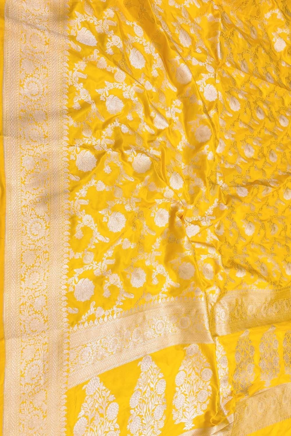 Yellow Handloom Banarasi Katan Silk Saree - Luxurion World