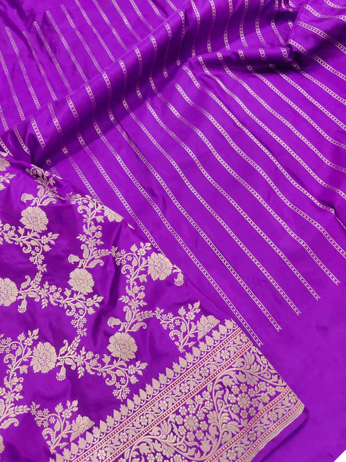 Elegant Purple Banarasi Handloom Pure Katan Silk Kadwa Jangla Saree - Luxurion World