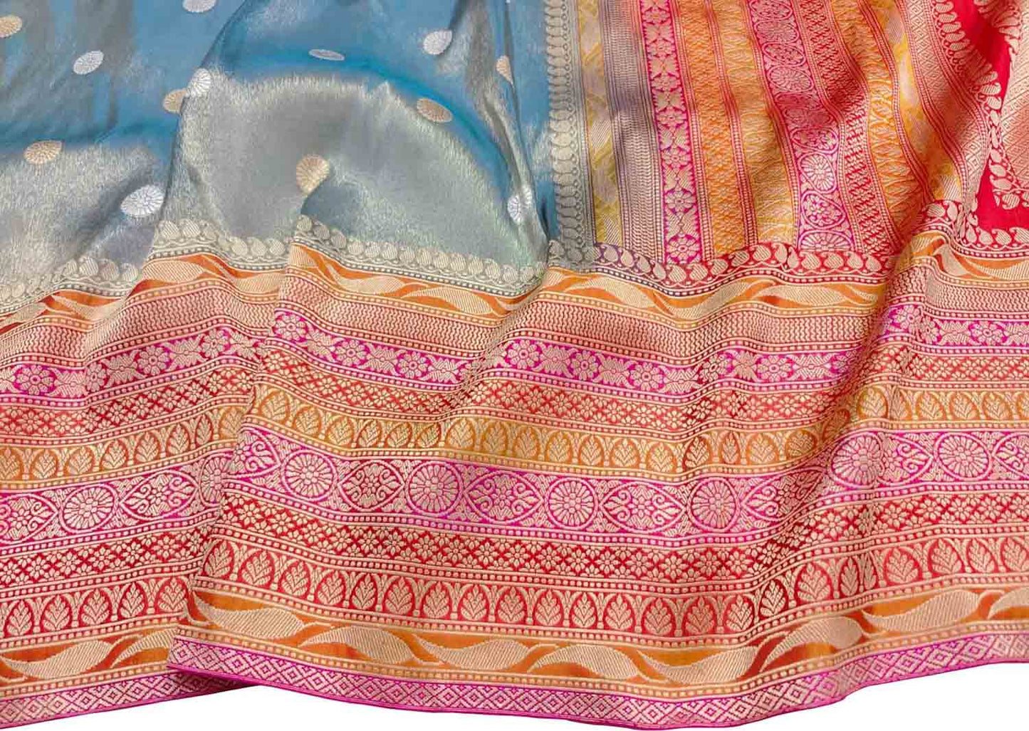 Exquisite  Blue Banarasi Handloom Pure Tissue Silk Saree with Katan Silk Border - Luxurion World